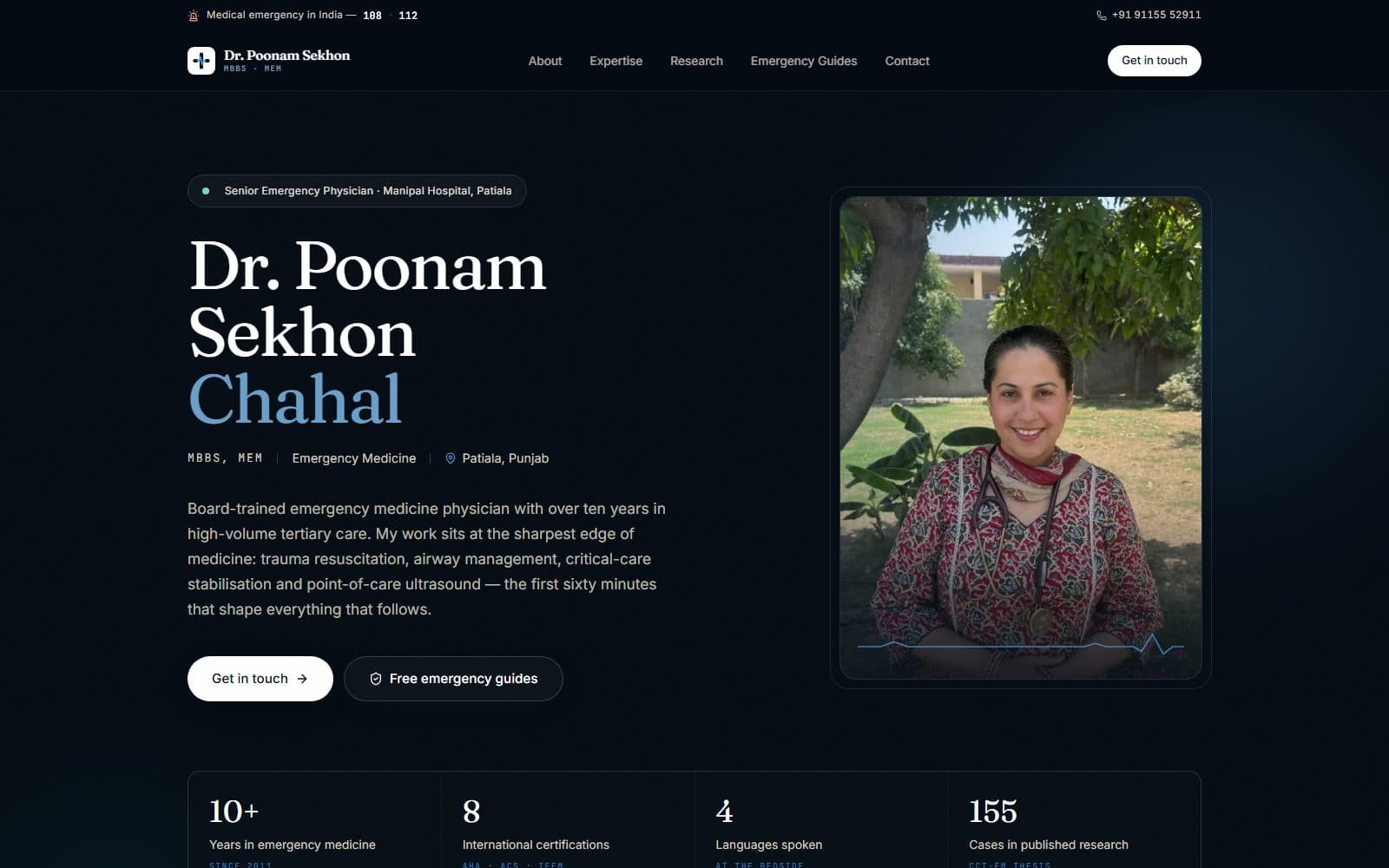 Dr. Poonam Sekhon Chahal — Personal site for an emergency-medicine physician — 4 languages