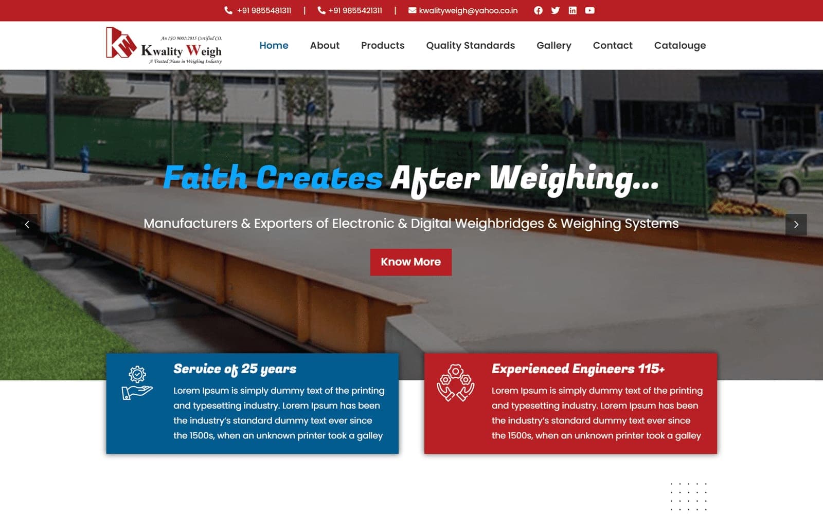 Weighbridge manufacturer site: products, quality standards, gallery, catalogue — hero