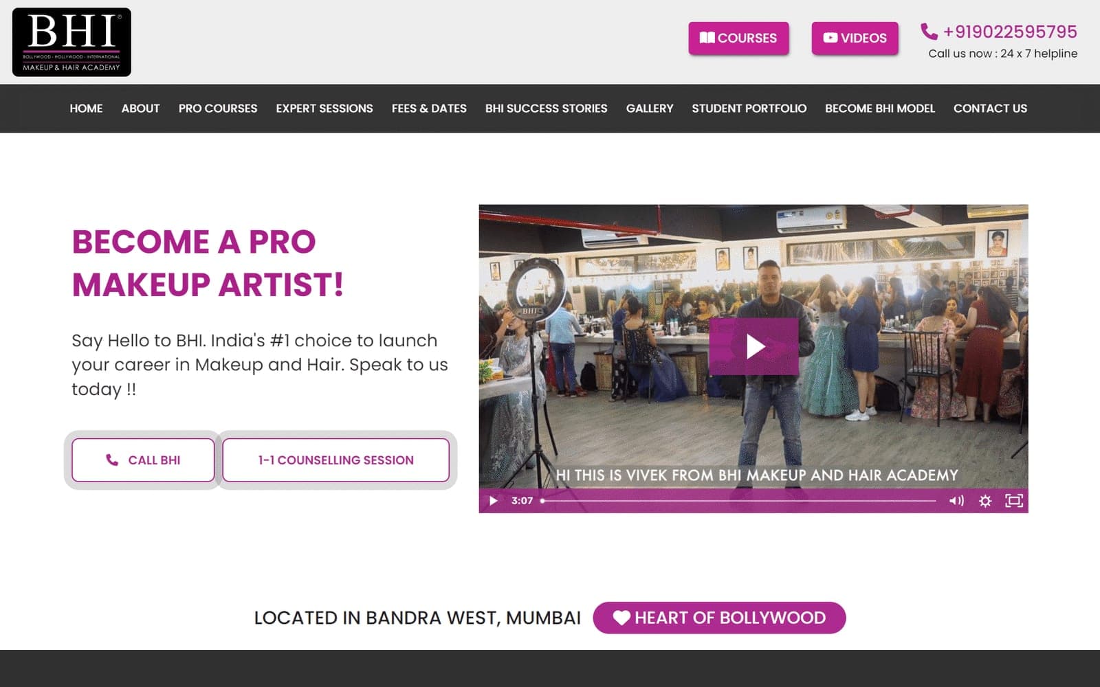 Makeup and hair academy site: courses, fees, call-back and counselling forms — BHI Makeup and Hair Academy