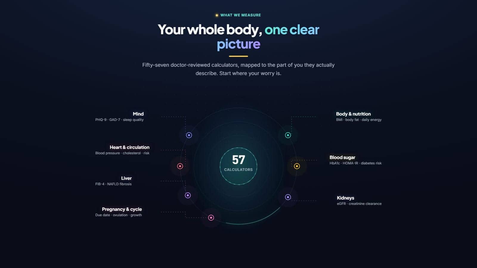 Fifty-seven calculators, mapped to the body