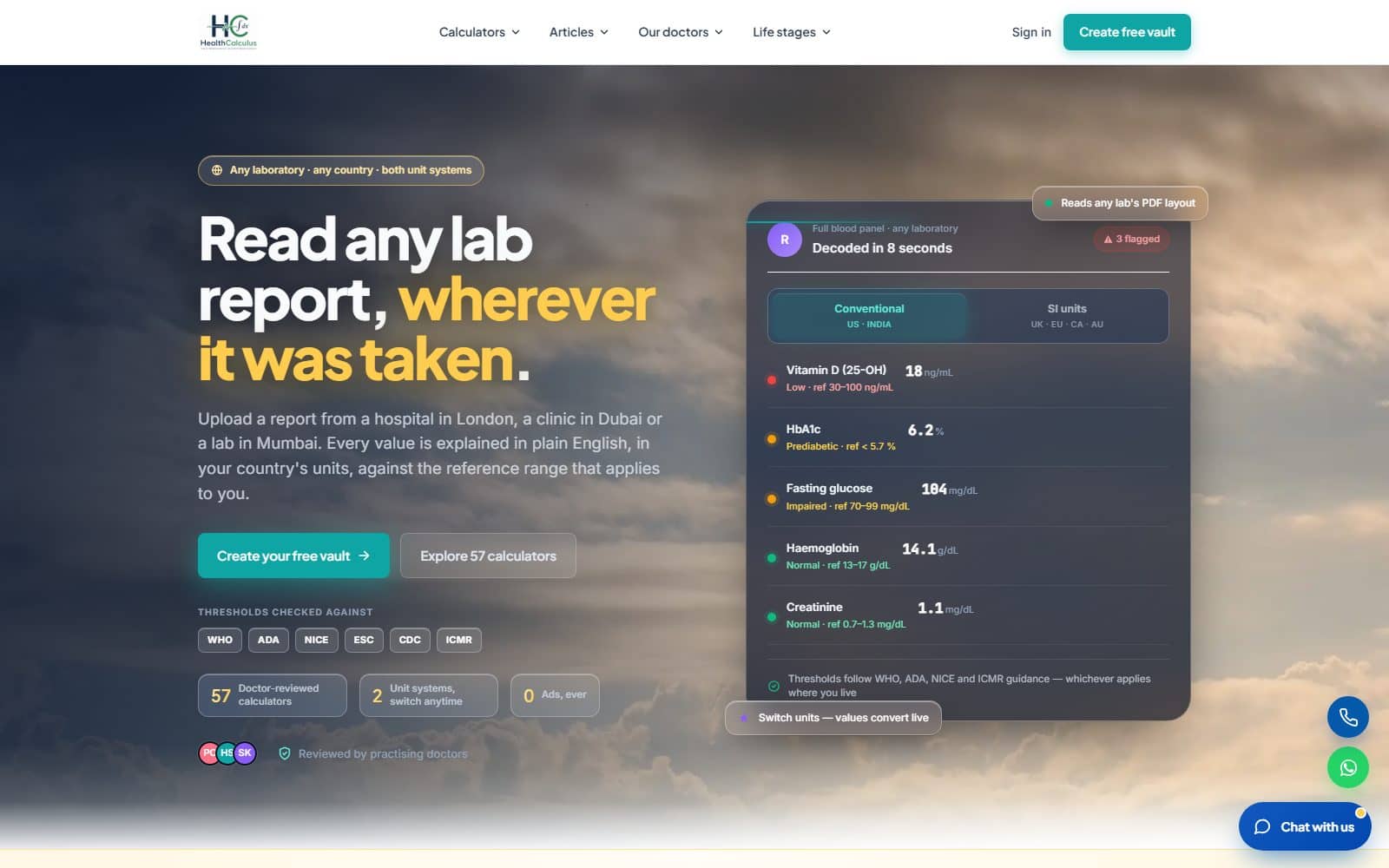 HealthCalculus: the live site on a desktop screen
