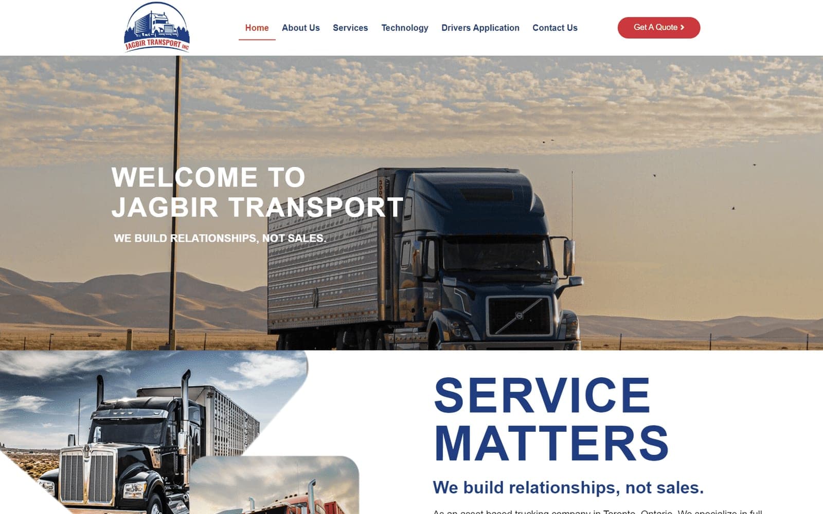 Asset-based trucking company site: FTL / LTL, cross-border, driver applications — Jagbir Transport