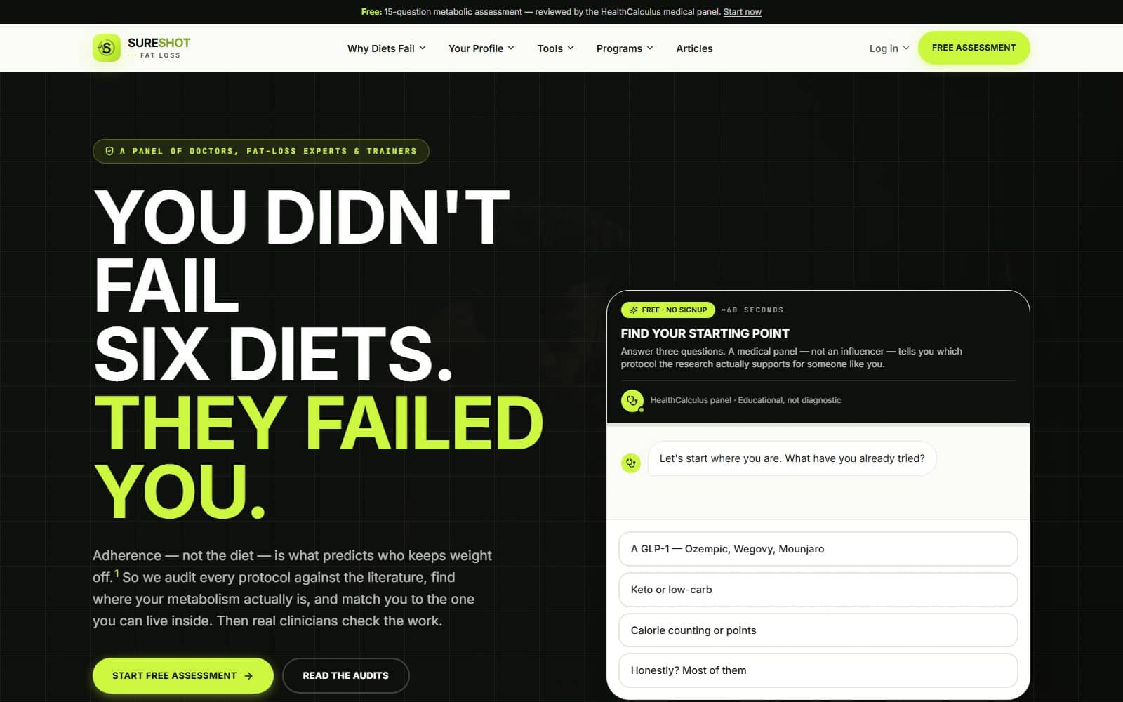 SureShotFatLoss: the live site on a desktop screen