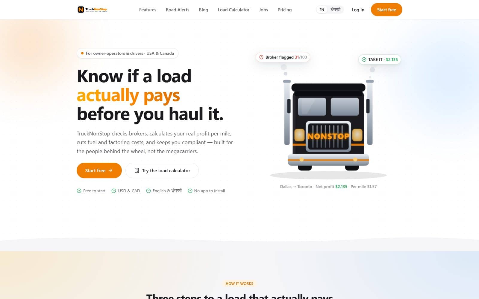TruckNonStop: the live site on a desktop screen