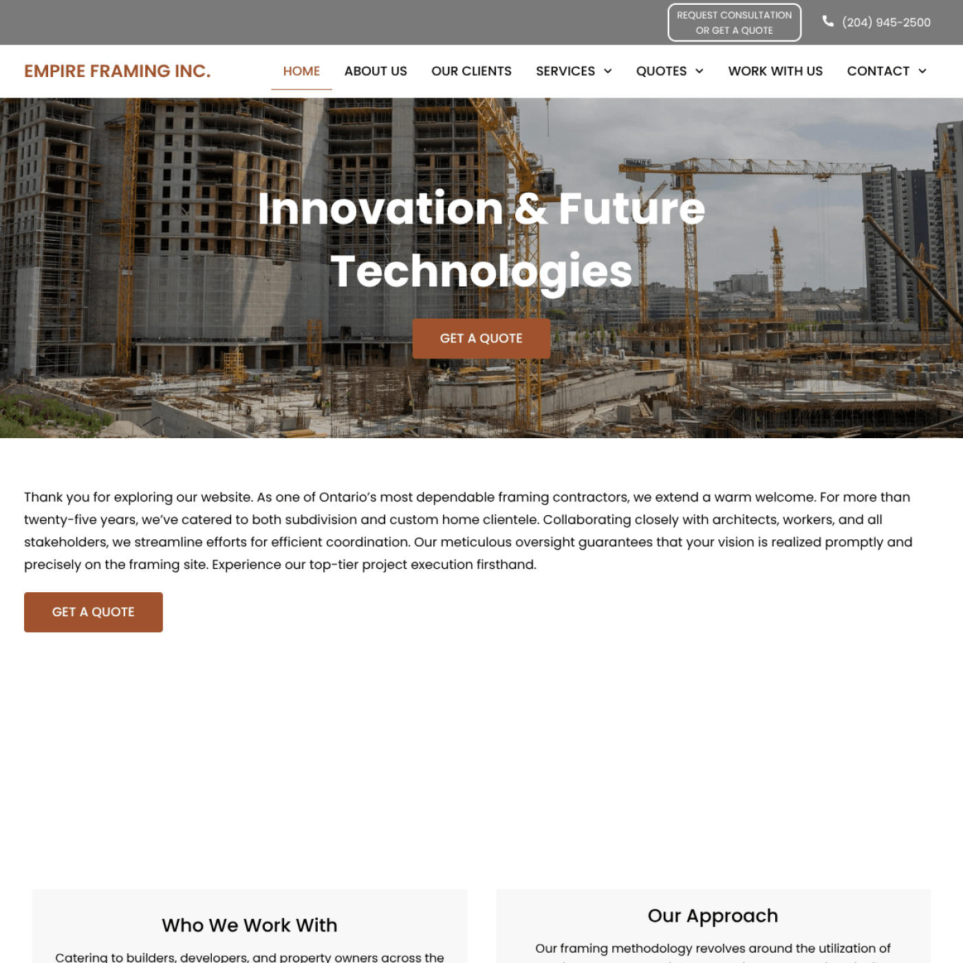 Custom-framing contractor — 25-year operator, four provinces — screenshot 1