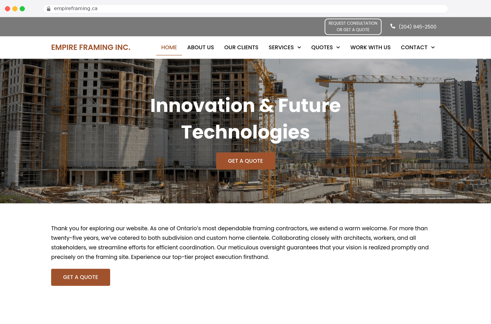 Custom-framing contractor — 25-year operator, four provinces — screenshot 3