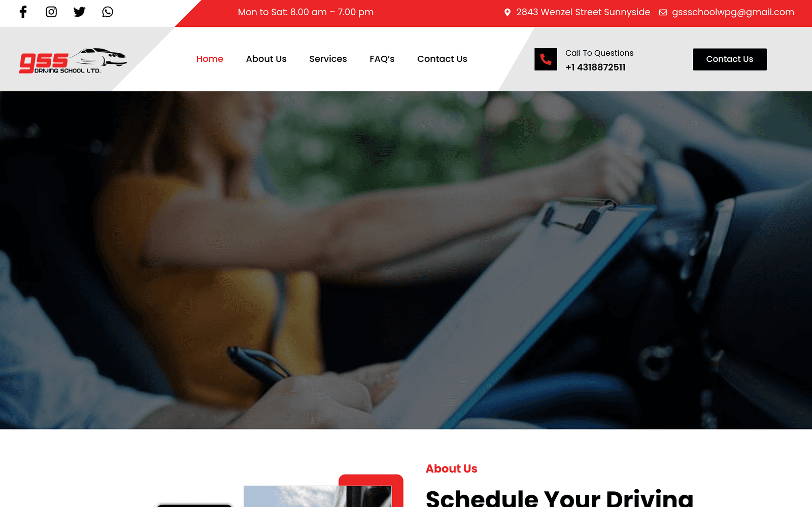 Driving school site — 96% first-attempt pass rate hook — hero