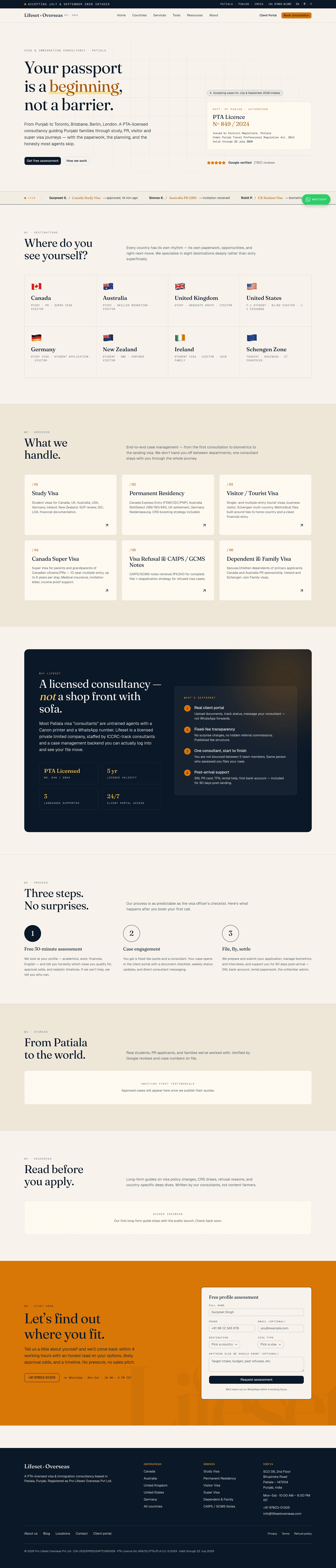 PTA-licensed immigration consultancy with client portal + 8-country playbook — screenshot 1