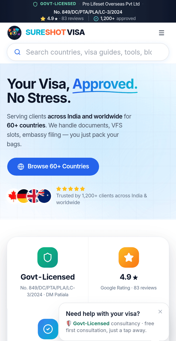 Visa consultancy webapp — eligibility quiz, fee calculator, document portal — screenshot 1