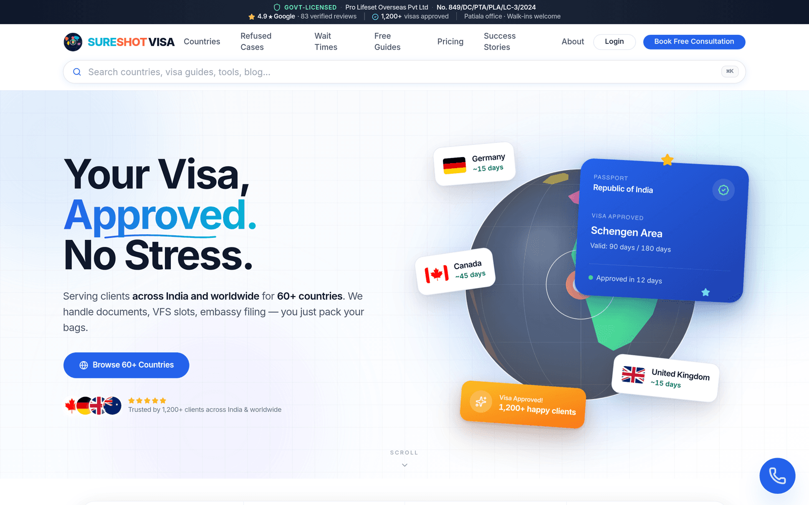 Visa consultancy webapp — eligibility quiz, fee calculator, document portal — hero